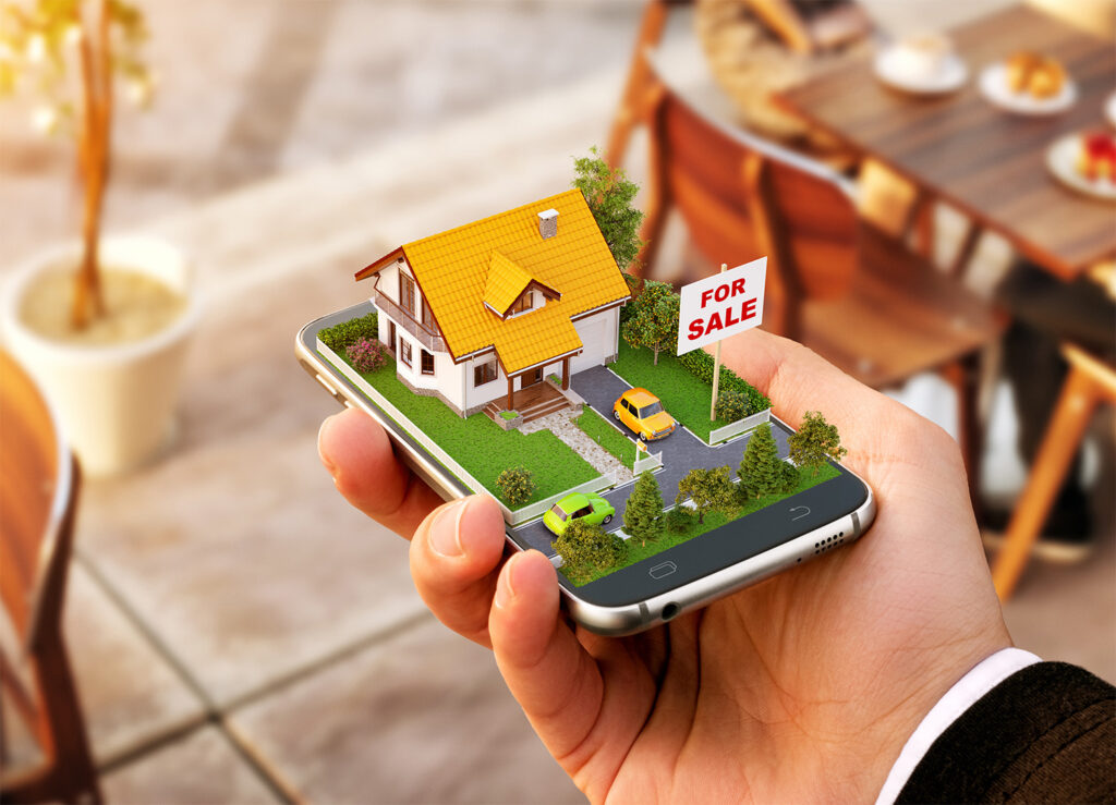 Real estate technology concept with smartphone.