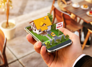 Real estate technology concept with smartphone.